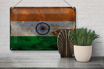 Signe en étain drapeau Inde 30x20cm drapeau de l'inde rouille 3