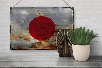 Panneau métallique drapeau du Japon 30x20cm, drapeau du Japon rouille 3