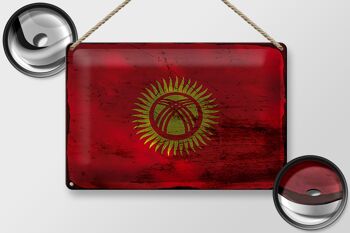 Signe en étain drapeau Kirghizistan 30x20cm Kirghizistan rouille 2