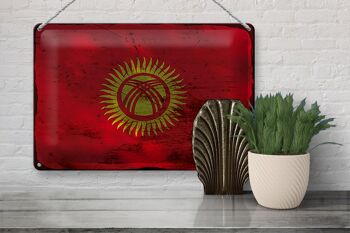Signe en étain drapeau Kirghizistan 30x20cm Kirghizistan rouille 3
