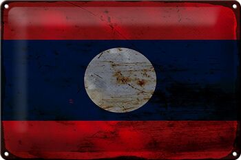 Signe en étain drapeau Laos 30x20cm drapeau du Laos rouille 1