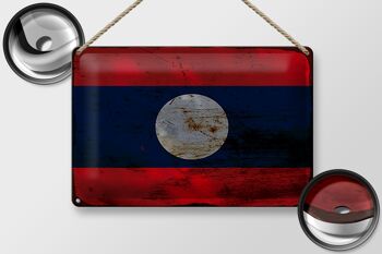 Signe en étain drapeau Laos 30x20cm drapeau du Laos rouille 2