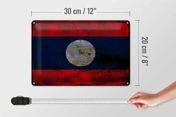 Signe en étain drapeau Laos 30x20cm drapeau du Laos rouille 4