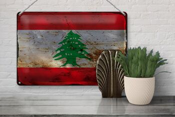 Signe en étain drapeau du Liban 30x20cm, drapeau du Liban rouille 3