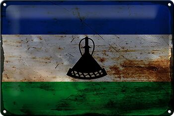 Drapeau en étain du Lesotho, 30x20cm, drapeau du Lesotho rouille 1