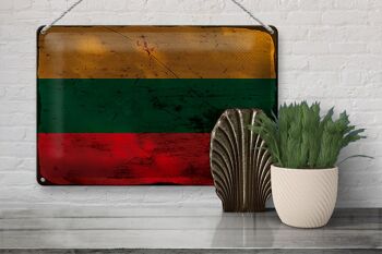 Signe en étain drapeau lituanie 30x20cm drapeau de lituanie rouille 3