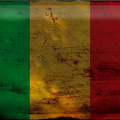 Panneau en étain drapeau du Mali 30x20cm, drapeau du Mali rouille