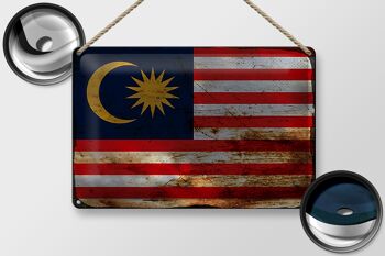 Signe en étain drapeau Malaisie 30x20cm drapeau de la Malaisie rouille 2