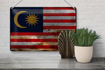 Signe en étain drapeau Malaisie 30x20cm drapeau de la Malaisie rouille 3