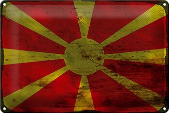 Signe en étain drapeau Macédoine 30x20cm drapeau Macédoine rouille 1