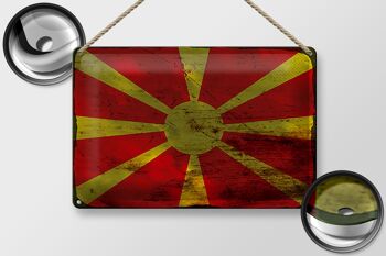 Signe en étain drapeau Macédoine 30x20cm drapeau Macédoine rouille 2