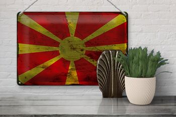 Signe en étain drapeau Macédoine 30x20cm drapeau Macédoine rouille 3