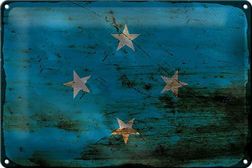 Blechschild Flagge Mikronesien 30x20cm Micronesia Rost