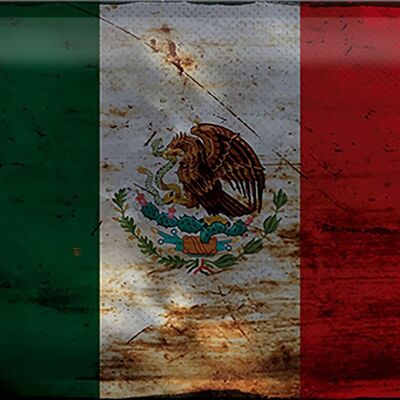 Signe en étain drapeau du Mexique 30x20cm, drapeau du Mexique rouille