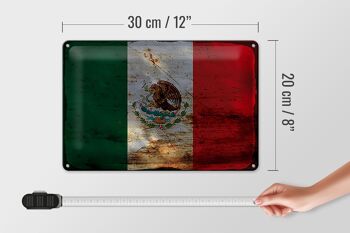 Signe en étain drapeau du Mexique 30x20cm, drapeau du Mexique rouille 4