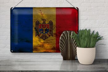 Signe en étain drapeau Moldavie 30x20cm drapeau de Moldavie rouille 3