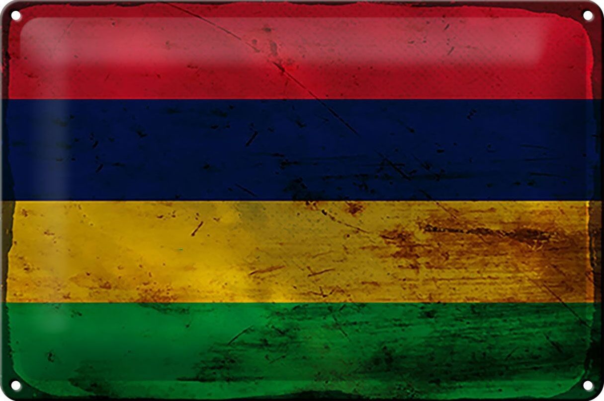 Targa in metallo Bandiera Mauritius 30x20 cm Bandiera Mauritius Ruggine