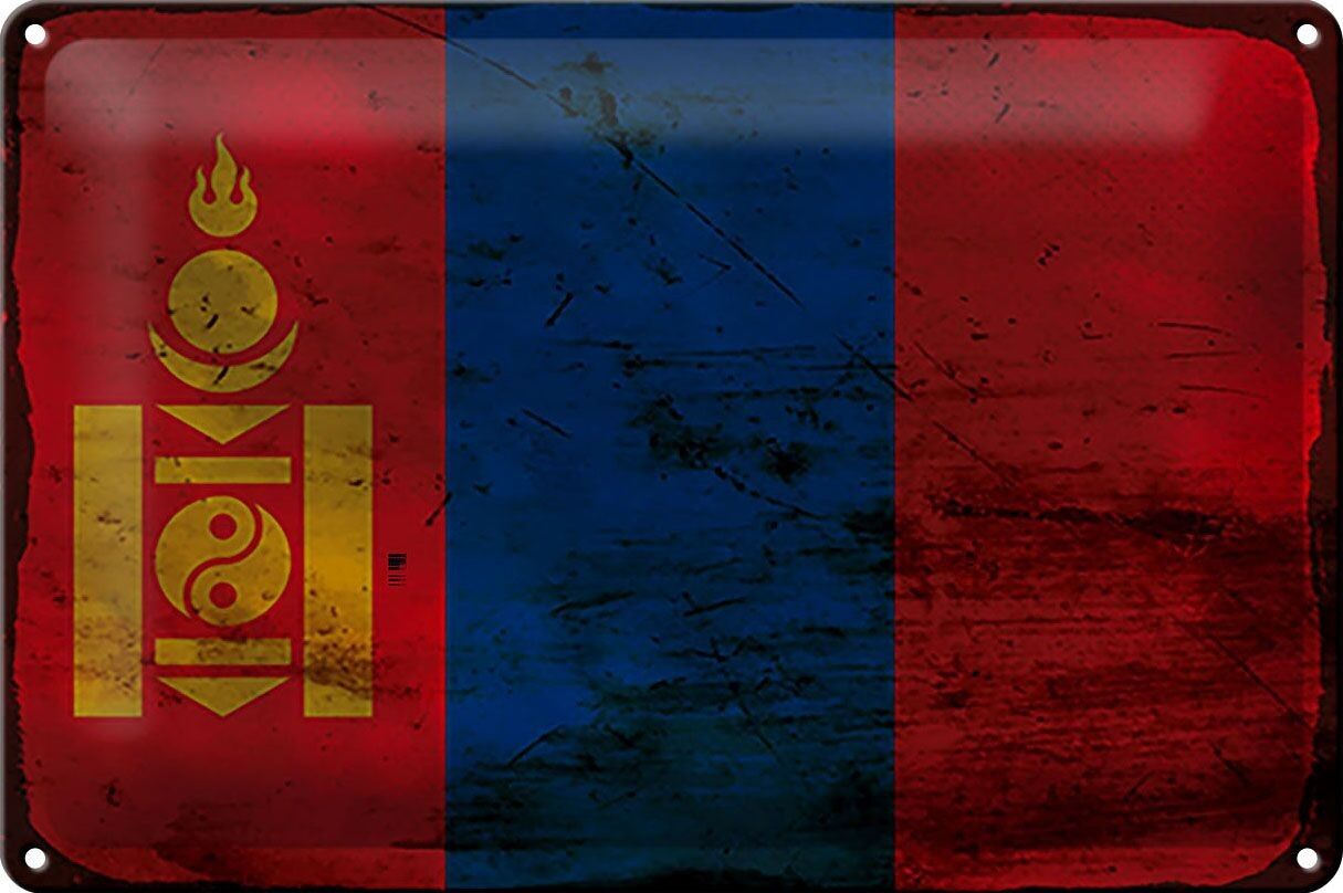Blechschild Flagge Mongolei 30x20cm Flag of Mongolia Rost