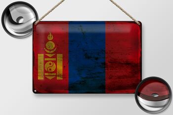 Panneau en étain drapeau Mongolie 30x20cm, drapeau de la Mongolie rouille 2