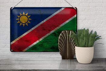 Panneau en étain drapeau Namibie 30x20cm, drapeau de la Namibie rouille 3