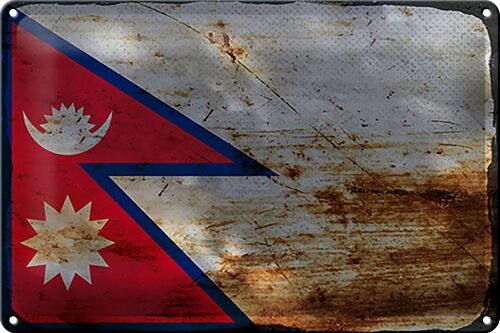 Blechschild Flagge Nepal 30x20cm Flag of Nepal Rost