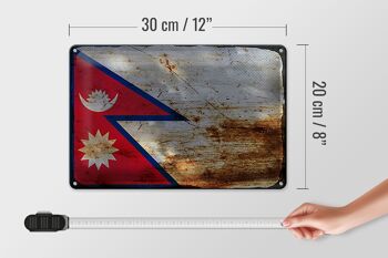 Signe en étain Drapeau Népal 30x20cm Drapeau du Népal Rouille 4