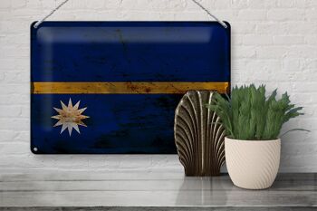 Panneau en étain drapeau Nauru 30x20cm, drapeau de Nauru rouille 3