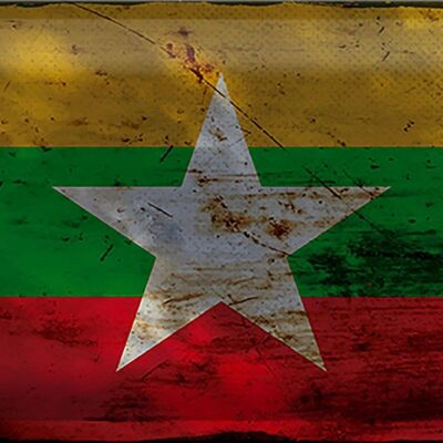 Cartel de chapa Bandera de Myanmar 30x20cm Bandera de Myanmar Óxido