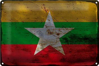 Signe en étain drapeau Myanmar 30x20cm drapeau du Myanmar rouille 1
