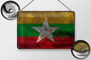 Signe en étain drapeau Myanmar 30x20cm drapeau du Myanmar rouille 2