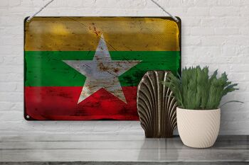 Signe en étain drapeau Myanmar 30x20cm drapeau du Myanmar rouille 3