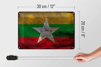 Signe en étain drapeau Myanmar 30x20cm drapeau du Myanmar rouille 4