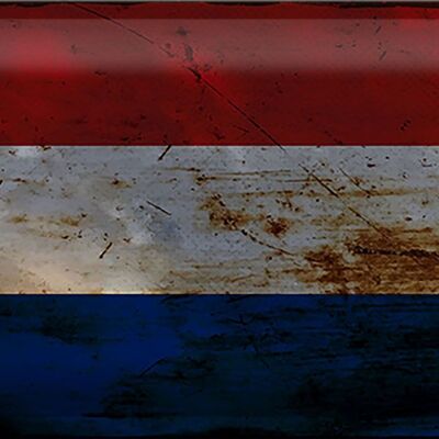 Cartel de chapa con bandera de Países Bajos, 30x20cm, óxido de Países Bajos