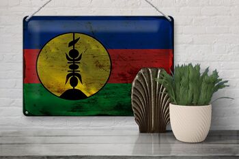 Signe en étain drapeau Nouvelle-Calédonie 30x20cm, drapeau rouille 3