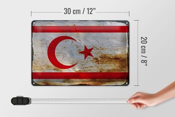 Signe en étain drapeau de Chypre du nord 30x20cm, drapeau rouille 4