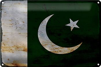 Signe en étain drapeau Pakistan 30x20cm drapeau du Pakistan rouille 1