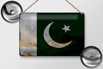 Signe en étain drapeau Pakistan 30x20cm drapeau du Pakistan rouille 2