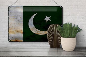 Signe en étain drapeau Pakistan 30x20cm drapeau du Pakistan rouille 3