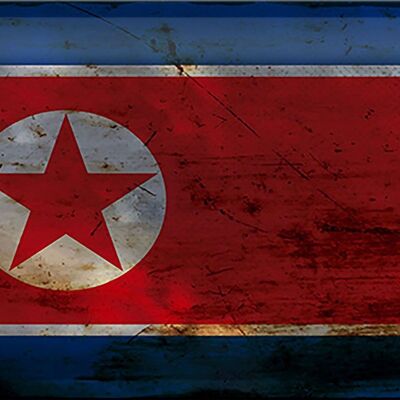 Cartel de chapa con bandera de Corea del Norte, 30x20cm, óxido de Corea del Norte