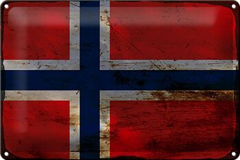 Signe en étain drapeau Norvège 30x20cm drapeau Norvège rouille 1