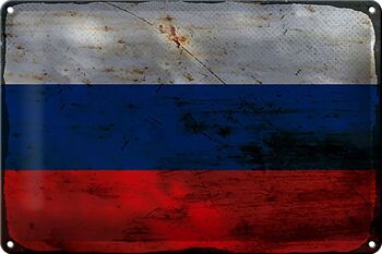 Signe en étain drapeau Russie 30x20cm drapeau de la Russie rouille 1