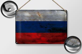 Signe en étain drapeau Russie 30x20cm drapeau de la Russie rouille 2