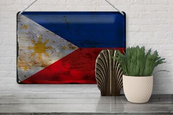 Signe en étain drapeau Philippines 30x20cm Philippines rouille 3