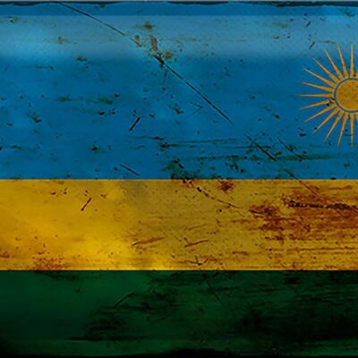 Targa in metallo Bandiera Ruanda 30x20 cm Bandiera del Ruanda Ruggine