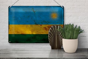 Signe en étain drapeau Rwanda 30x20cm drapeau du Rwanda rouille 3