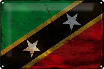 Signe en étain drapeau St. Drapeau Kitts et Nevis 30x20cm Rouille 1