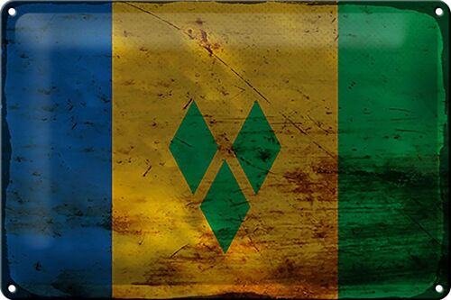 Blechschild Flagge Saint Vincent Grenadinen 30x20cm Rost