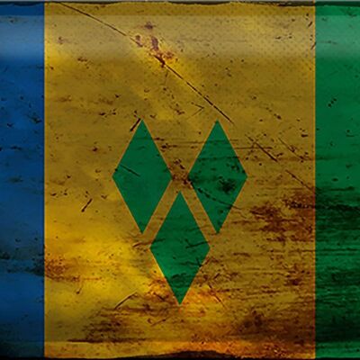 Panneau en tôle drapeau Saint-Vincent Grenadines 30x20cm rouille