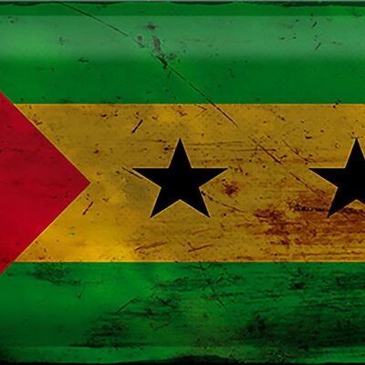 Plaque en tôle drapeau São Tomé et Príncipe 30x20cm, drapeau rouille