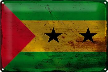 Plaque en tôle drapeau São Tomé et Príncipe 30x20cm, drapeau rouille 1